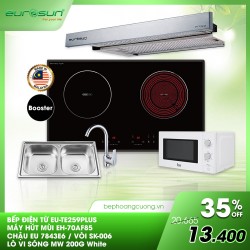 COMBO 21: bếp điện từ Eurosun EU-TE259PLUS + chậu EU-7843E6 + vòi S-K006 + hút EH-70AF85 + lò vi sóng Teka MW 200G White