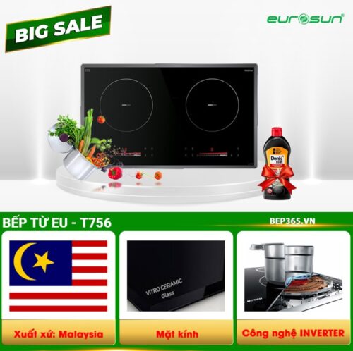 COMBO 6: Bếp từ đôi Eurosun EU-T756 + Máy hút mùi EUROSUN EH-70K11E + Tặng Bộ nồi cao cấp