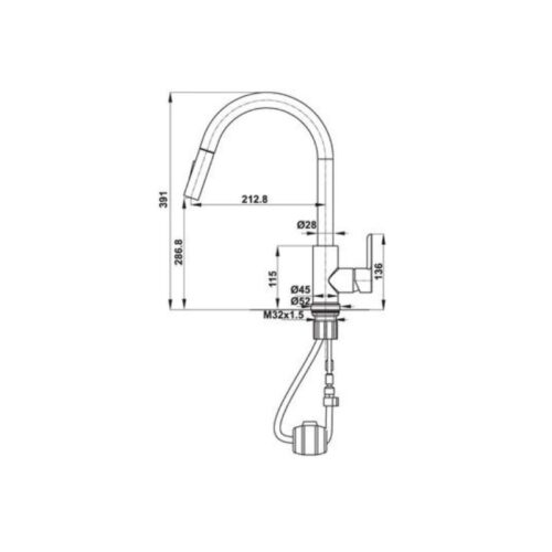kích thước của vòi rửa bát Hafele HT21-CH1P287 577.55.230