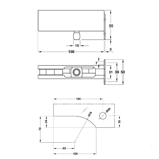 Kích thước của Kẹp kính trên khung gắn tường màu đen Hafele 981.00.667 Kích thước của Kẹp kính trên khung gắn tường màu đen Hafele 981.00.667