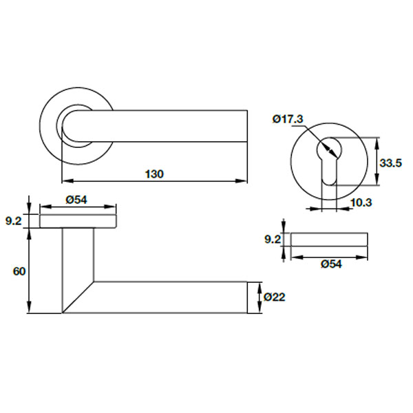 Kích thước của Tay nắm gạt cửa phòng Hafele 903.91.454 Kích thước của Tay nắm gạt cửa phòng Hafele 903.91.454