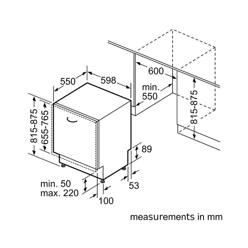 Kích thước của Máy rửa bát âm tủ Bosch SMH6ZDX00E Kích thước của Máy rửa bát âm tủ Bosch SMH6ZDX00E