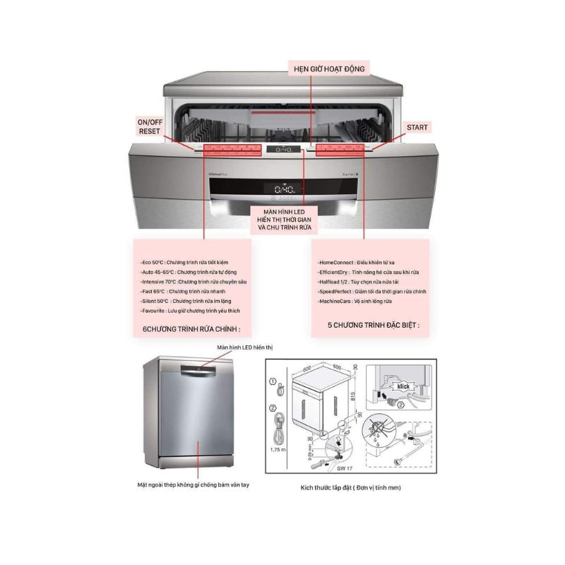 Máy rửa bát Bosch SMS6ECI03E 13 bộ Máy rửa bát Bosch SMS6ECI03E 13 bộ
