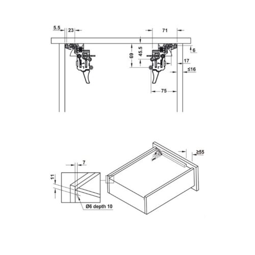Ray âm EPC Evo 400mm giảm chấn Hafele 433.32.073 3 Kích thước ray âm EPC Evo 400mm giảm chấn Hafele 433.32.073