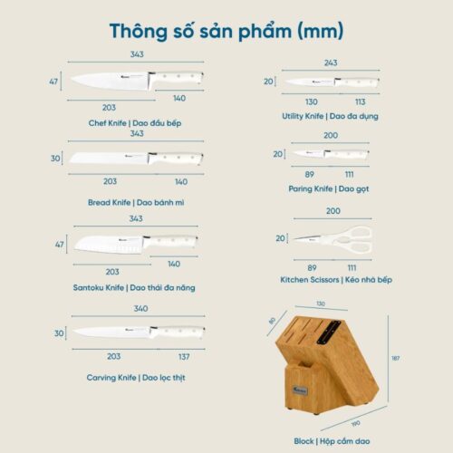 Bộ dao làm bếp cao cấp 7 món Konox Gouter 6 Thông số bộ dao làm bếp cao cấp 7 món Konox Gouter