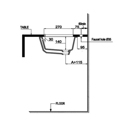 Kích thước chậu lavabo âm bàn Sapporo 545 Hafele 588.79.014-3