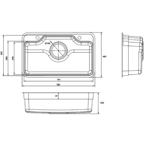 Chậu rửa bát 1 hố Kluger KF7848FS-S78 5 Kích thước chậu rửa bát 1 hố Kluger KF7848FS-S78
