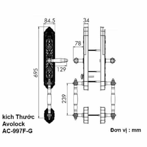 Khóa thông minh Avolock AC-997F-G 3 Kích thước khóa thông minh Avolock AC-997F-G