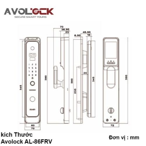 Khóa cửa thông minh Avolock AL-86FRV-IN 3 Kích thước khóa cửa thông minh Avolock AL-86FRV-IN