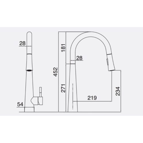 Vòi rửa bát nóng lạnh Kluger KLF0009S có dây rút 5 Kích thước vòi rửa bát nóng lạnh Kluger KLF0009S có dây rút