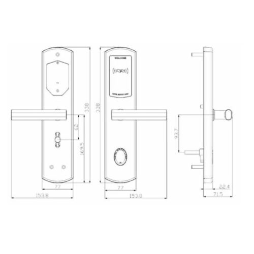 Kích thước khóa điện tử khách sạn Hyundai HY-HL04 Silver