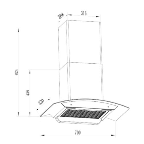 Kích thước máy hút mùi áp tường Faster FS CH750S