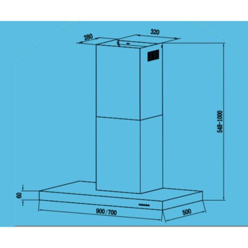 Kích thước máy hút mùi áp tường Tomate TOM 3020‐90