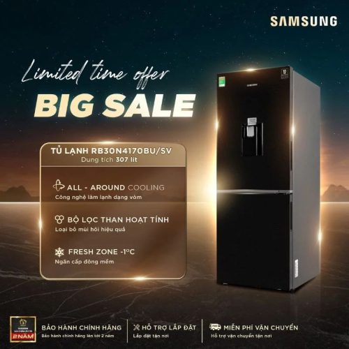 Tủ Lạnh 2 cánh Inverter 307 Lít Samsung RB30N4170BU/SV