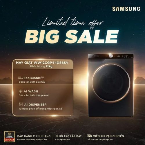 Máy Giặt Samsung AI EcoBubble Inverter 12 kg WW12CGP44DSBSV cửa trước
