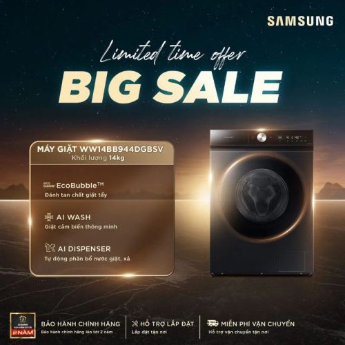 Máy Giặt Samsung Bespoke AI Inverter 14 kg WW14BB944DGBSV cửa trước