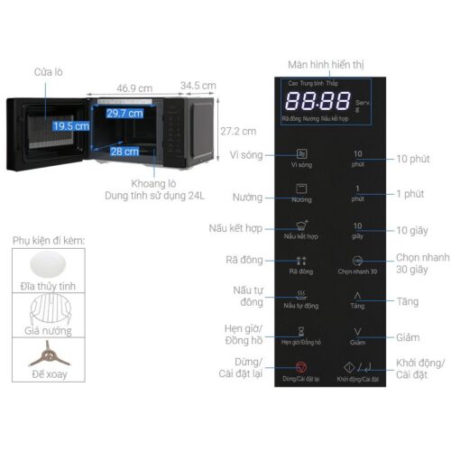 Chi tiết lò vi sóng kết hợp nướng Panasonic NN-GT35NBYUE 24 Lít