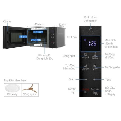 Chi tiết lò vi sóng LG MS2032GAS 20 Lít