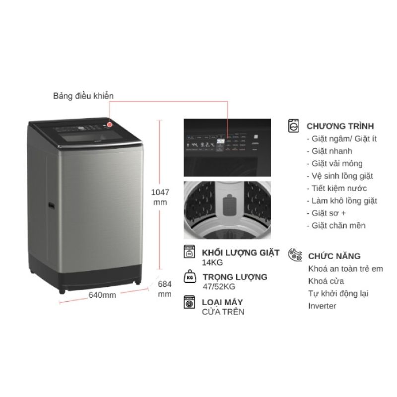Kích thước máy Giặt Hitachi Inverter 14 Kg SF-140TCV SL cửa trên Kích thước máy Giặt Hitachi Inverter 14 Kg SF-140TCV SL cửa trên