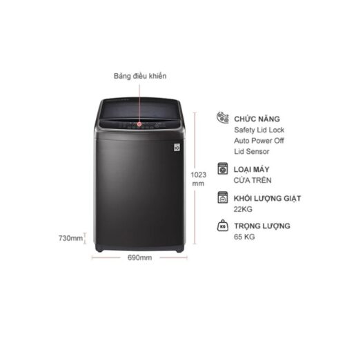 Kích thước máy Giặt LG 22 Kg TH2722SSAK cửa trên