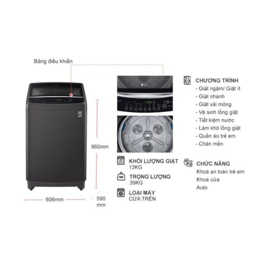Kích thước máy Giặt LG Inverter 13 Kg T2313VSAB cửa trên