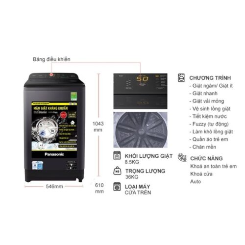 Kích thước máy Giặt Panasonic 8.5 Kg NA-F85A9BRV cửa trên