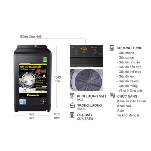 Kích thước máy Giặt Panasonic 9 Kg NA-F90A9BRV cửa trên