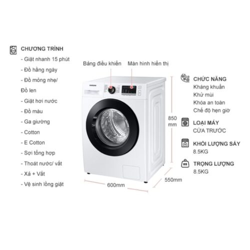 Kích thước máy Giặt Samsung Inverter 8.5 Kg WW85T4040CE / SV