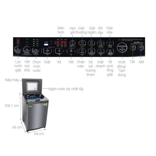 Kích thước máy Giặt Toshiba Inverter 14 Kg AW-DUG1500WV (KK) cửa trên
