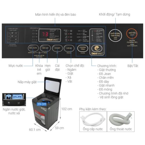 Kích thước máy Giặt Toshiba Inverter 15 Kg AW-T08DU1600LV(MK) cửa trên