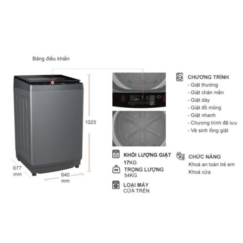 Kích thước máy Giặt Toshiba Inverter 17 Kg AW-DUN1800MV(SG) cửa trên