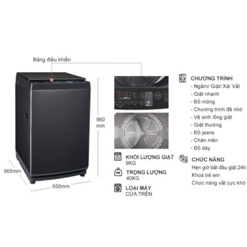 Kích thước máy Giặt Toshiba Inverter 9 Kg AW-DK1000FV (KK) cửa trên