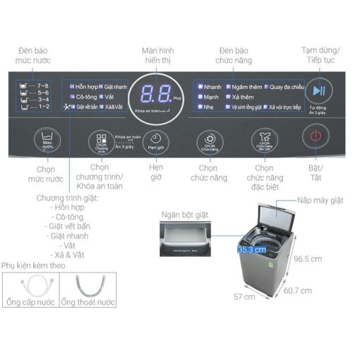 Kích thước máy Giặt Whirlpool Inverter 10.5 Kg VWVD10502FG cửa trên