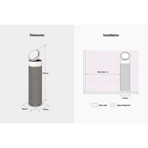 Kích thước máy lọc không khí LG PuriCare Aero Booster AS55GGSY0.ABAE Màu Be