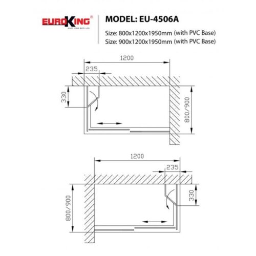 Kích thước phòng tắm vách kính Euroking EU-4506A 800mm