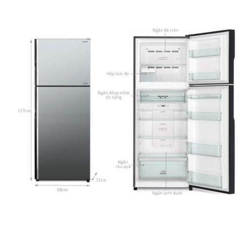 Kích thước tủ Lạnh 2 cánh Inverter 406 Lít Hitachi R-FVX510PGV9 MIR