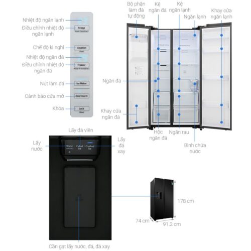 Kích thước tủ Lạnh 2 cánh side by side Inverter 635 Lít Samsung RS64R53012C/SV