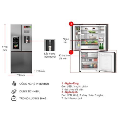 Kích thước tủ Lạnh 3 cánh Inverter 495 Lít Panasonic NR-CW530XHHV
