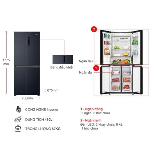 Kích thước tủ Lạnh 4 cánh Multi doors Inverter 410 Lít Aqua AQR-M466XA(CBC)