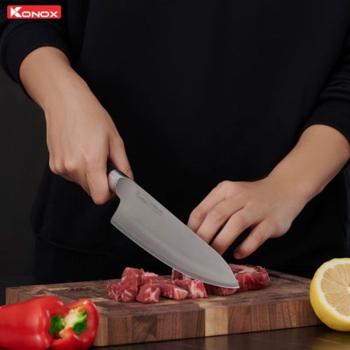 Hình ảnh dao đầu bếp thép Nhật Konox Damascus Eiko Series 8″ Chef Knife