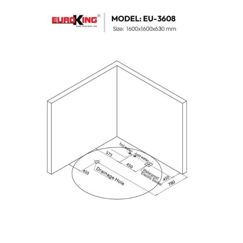 Kích thước bồn tắm massage Euroking EU-3608