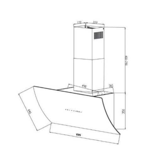 Kích thước máy hút mùi áp tường GrandX GX H70F87B