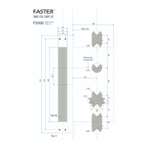 Khóa thông minh Faster FS006BG 5 Kích thước khóa thông minh Faster FS006BG