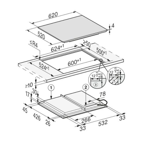Bếp từ đa điểm Miele KM 7867-1 FL lắp âm 4 Kích thước bếp từ đa điểm Miele KM 7867-1 FL lắp âm