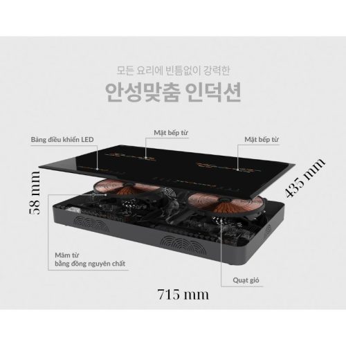Kích thước bếp từ đôi Hawonkoo CEH-217-II lắp âm