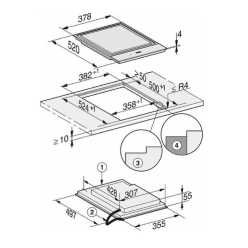 Bếp từ Domino Miele 2 vùng nấu CS 7612 FL lắp âm 4 Kích thước bếp từ Domino Miele 2 vùng nấu CS 7612 FL lắp âm