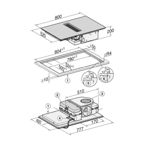 Bếp từ kết hợp hút mùi Miele 4 vùng nấu KMDA 7272 FL-U lắp âm 4 Kích thước bếp từ kết hợp hút mùi Miele 4 vùng nấu KMDA 7272 FL-U lắp âm