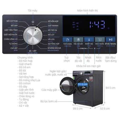 Kích Thước Máy giặt Sharp Inverter 9 kg ES-FM90CB-SB