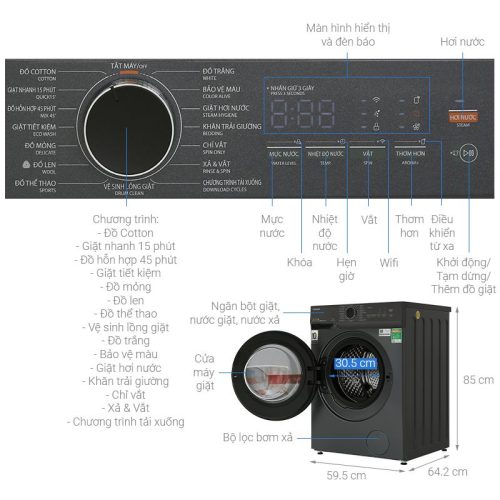 Kích thước máy giặt Toshiba Inverter 12 kg TW-T21BU130UWV(MG)