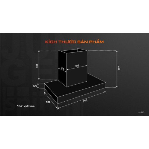 Kích thước máy hút mùi âm tủ Junger H-90